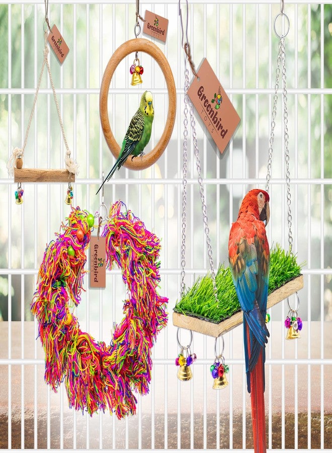 GREENBIRDS 7 Pack Bird Colorful Chewing Toys Perchs, Swings, Ring, Parrot Foraging Shredder Toys for Bird & Parrot - Image 3