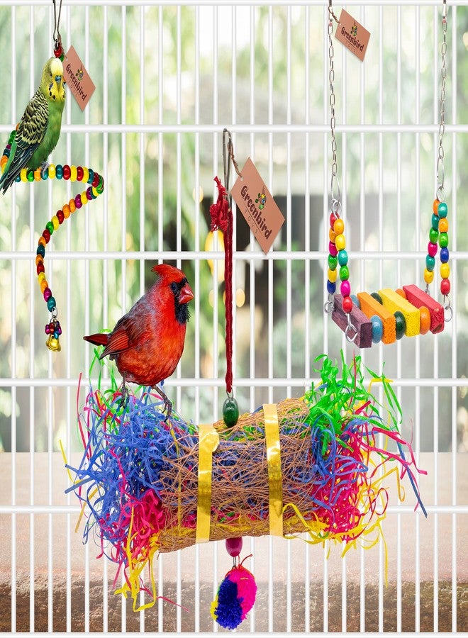 GREENBIRDS 7 Pack Bird Colorful Chewing Toys Perchs, Swings, Ring, Parrot Foraging Shredder Toys for Bird & Parrot - Image 2