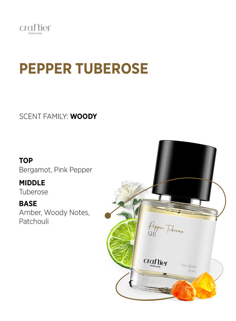 Craftier Perfume PEPPER TUBEROSE - Inspired of-SUPREME BOUQUET , Eau De Parfum for Men & Women - 50ml, Long Lasting Woody Fragrance Upto 48 Hrs, Travel Size Unisex Perfume - Image 3