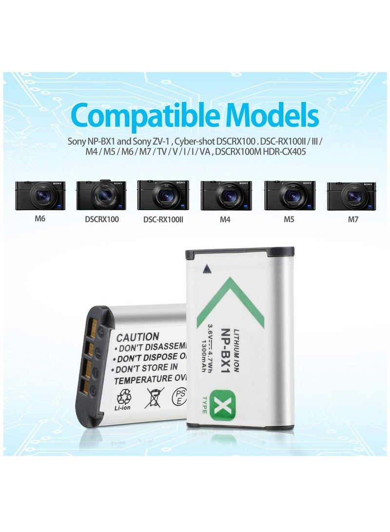 NP-BX1 2-Pack Battery with LCD Dual USB Charger - Perfect for Sony NP-BX1, ZV-1, and Cyber-Shot DSC-RX100 Series (II/III/M4/M5/M6/M7/Ⅳ/Ⅴ/Ⅵ/Ⅶ/VA) - Image 2