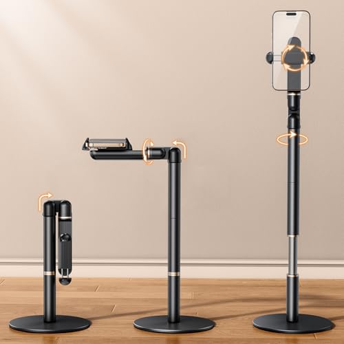 WISFISSH Height/Angle Adjustable Phone Holder, 10"-25" Retractable Tall Phone Stand for Desk,720°Rotatable+180flip Phone Holder Stand for Video Calls Kitchen Table Office Etc -Clip Type - Image 1