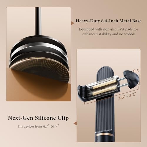 WISFISSH Height/Angle Adjustable Phone Holder, 10"-25" Retractable Tall Phone Stand for Desk,720°Rotatable+180flip Phone Holder Stand for Video Calls Kitchen Table Office Etc -Clip Type - Image 5