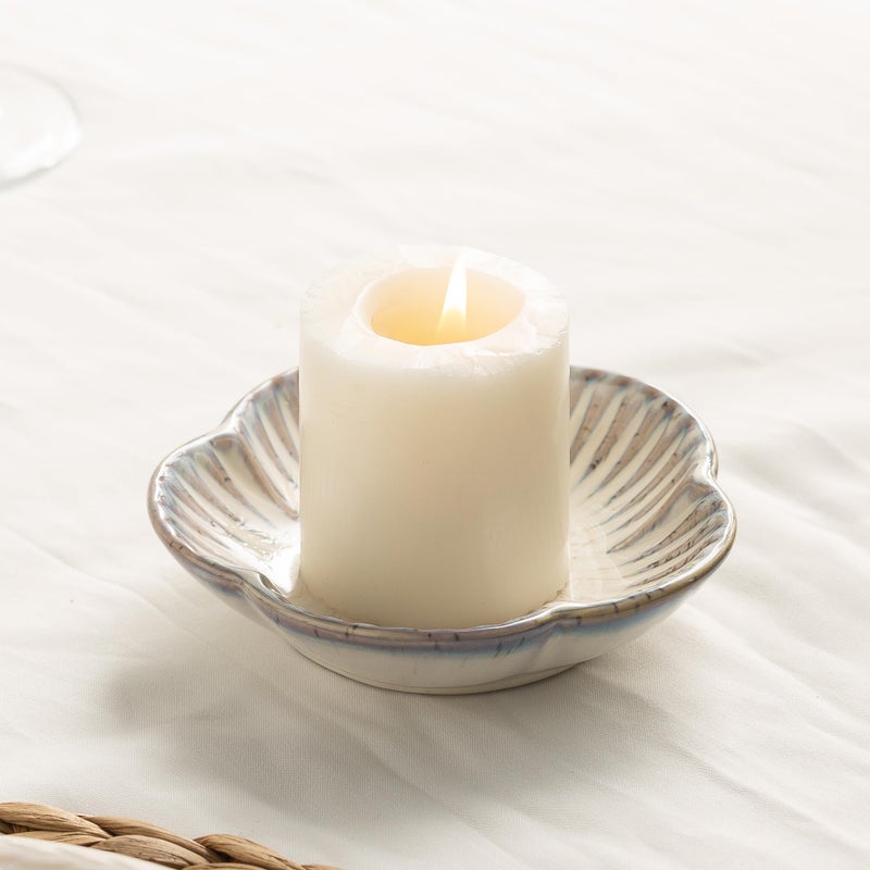 BEUNAIZER Ceramic Pillar Candle Holder Plates, Decorative Candlestick Holder, Tea Light Incense Santo Palo Holders, for Dinning, Party, Wedding, Birthday, Anniversary Decorations, 1pack (Vintage White) - Image 1