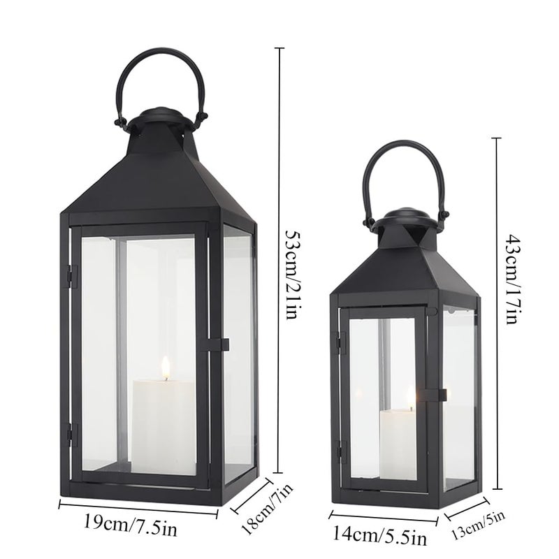 JHY DESIGN Set of 2 Black Decorative Lanterns 17.5inch&13.5inch Metal Candle Lanterns for Indoor Outdoor Events Paritie and Weddings Vintage Style Hanging Lantern - Image 2