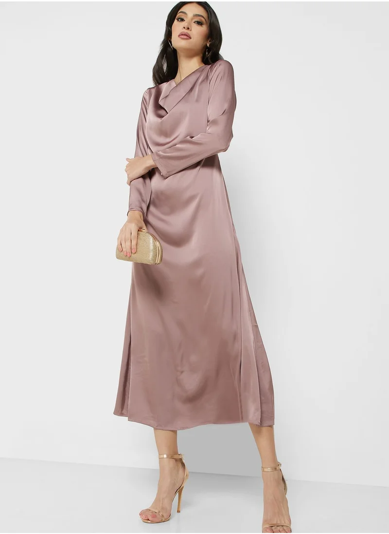 Khizana Cowl Neck Satin Dress