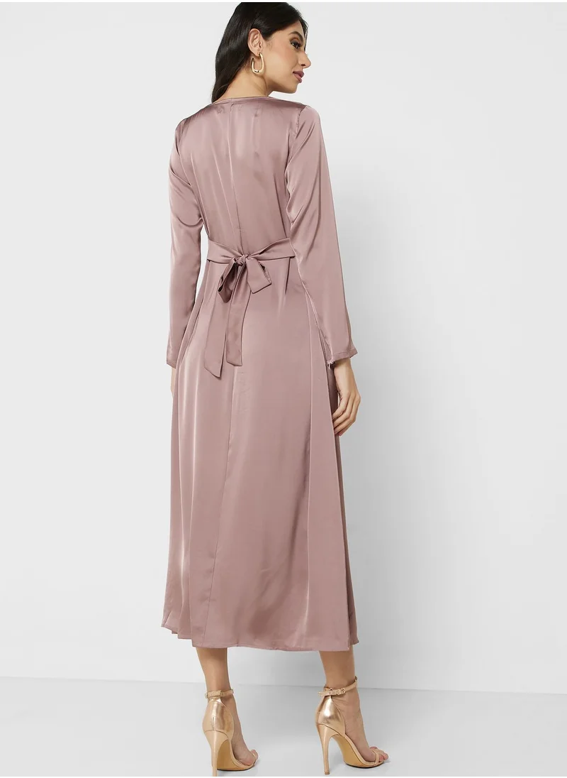 Khizana Cowl Neck Satin Dress