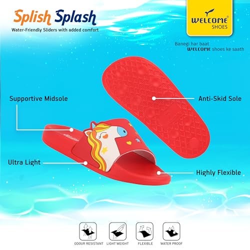 WELCOME Unisex-Child Kids Flip-Flop Soft Comfortable Indoor & Outdoor Slippers Stylish Non-Slip Slide Home Casual Chappals For Boys & Girls, K-FANDOM-RED_13 - Image 5