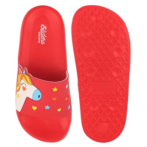 WELCOME Unisex-Child Kids Flip-Flop Soft Comfortable Indoor & Outdoor Slippers Stylish Non-Slip Slide Home Casual Chappals For Boys & Girls, K-FANDOM-RED_13 - Image 2