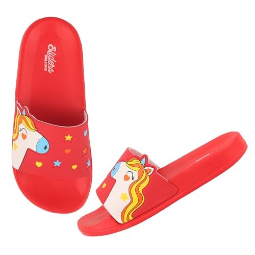 WELCOME Unisex-Child Kids Flip-Flop Soft Comfortable Indoor & Outdoor Slippers Stylish Non-Slip Slide Home Casual Chappals For Boys & Girls, K-FANDOM-RED_13 - Image 3