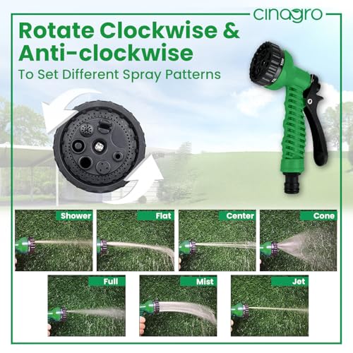 Cinagro Garden Hose 7 Pattern High Pressure Garden Hose Nozzle Spray Gun, Pressure Control Valve, 360° Adjustable & Leak Proof, Gardening Washing Water Spray for Plants (with 1 Clamp) - Image 4