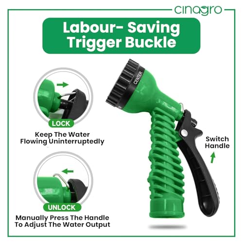 Cinagro Garden Hose 7 Pattern High Pressure Garden Hose Nozzle Spray Gun, Pressure Control Valve, 360° Adjustable & Leak Proof, Gardening Washing Water Spray for Plants (with 1 Clamp) - Image 5