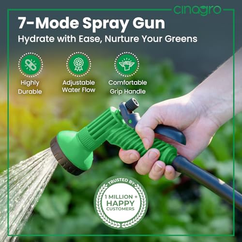 Cinagro Garden Hose 7 Pattern High Pressure Garden Hose Nozzle Spray Gun, Pressure Control Valve, 360° Adjustable & Leak Proof, Gardening Washing Water Spray for Plants (with 1 Clamp) - Image 2