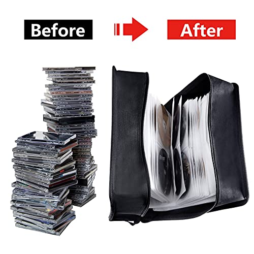 Siveit CD/DVD Binder, CD DVD Case Holder Binder 400 Capacity CD/DVD Wallet Storage Booklet Album Box (White binder, Black) - Image 4