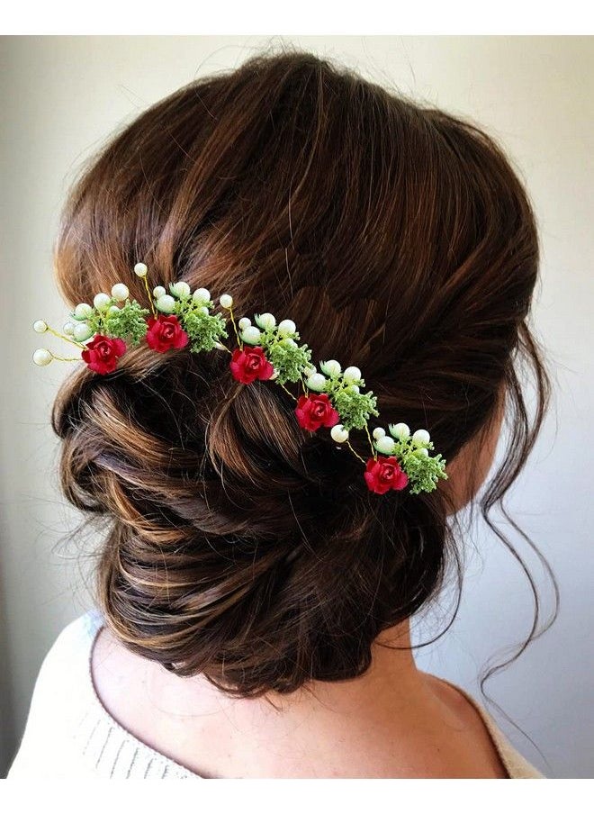 Hair Flare Women Attractive Artificial Small Rose Flower With Mongra Bridal Wedding Hair Accessories/Hair Pins/Juda Pins For Women And Girls 2231 Red  - Image 3