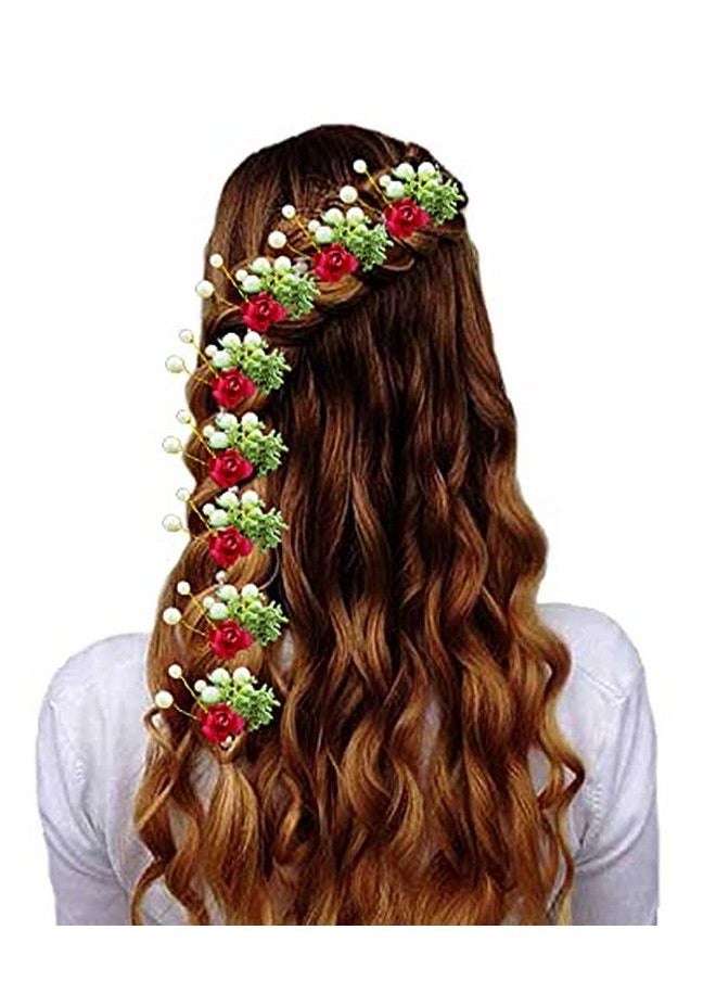 Hair Flare Women Attractive Artificial Small Rose Flower With Mongra Bridal Wedding Hair Accessories/Hair Pins/Juda Pins For Women And Girls 2231 Red  - Image 4