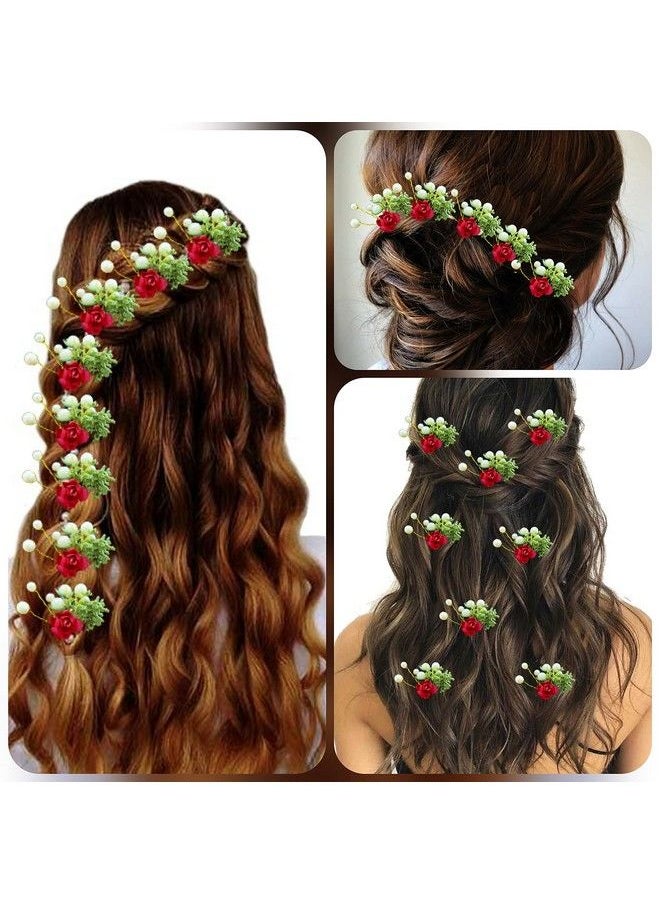 Hair Flare Women Attractive Artificial Small Rose Flower With Mongra Bridal Wedding Hair Accessories/Hair Pins/Juda Pins For Women And Girls 2231 Red  - Image 5