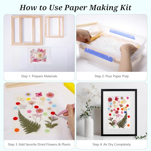 Aboofx Paper Making Kit, A5 & A6 Size Paper Making Screen Frame Kit, Wooden Mold and Deckle with Mesh, Absorbent Papers, Sponge and Confetti, DIY Handmade Papers Making Supplies Gift for Craft Lovers - Image 4