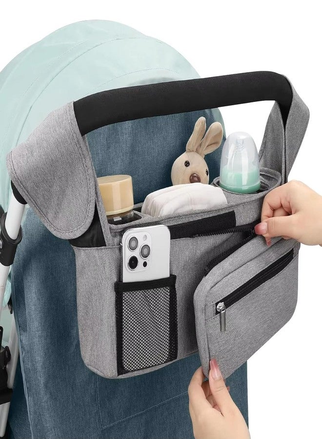 HFLYJPYW Universal Stroller Organizer with Insulated Cup Holder Detachable Phone Bag and Carry Strap Fits Uppababy, Baby Jogger, Britax, BOB, Umbrella and Pet Stroller and more (Light gray) - Image 5