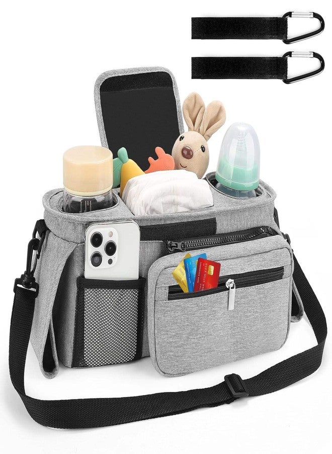HFLYJPYW Universal Stroller Organizer with Insulated Cup Holder Detachable Phone Bag and Carry Strap Fits Uppababy, Baby Jogger, Britax, BOB, Umbrella and Pet Stroller and more (Light gray) - Image 4