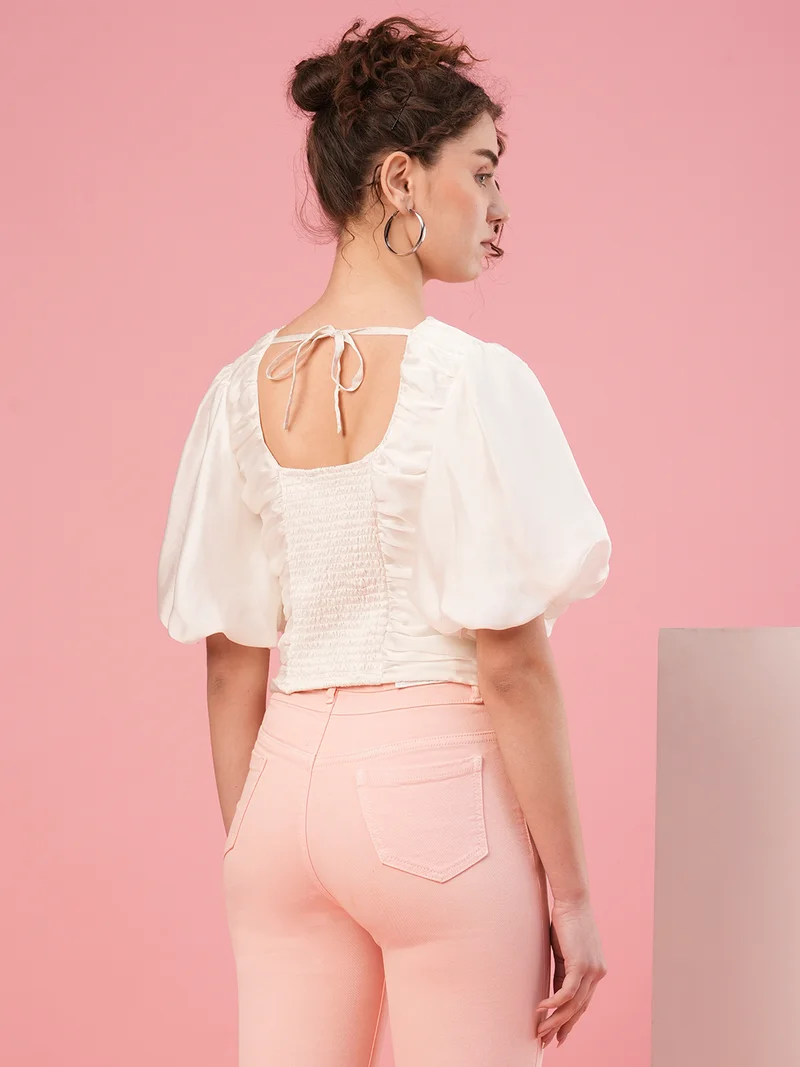 globus Women V-Neck Short Sleeves Flutter Sleeve Crepe Party Top