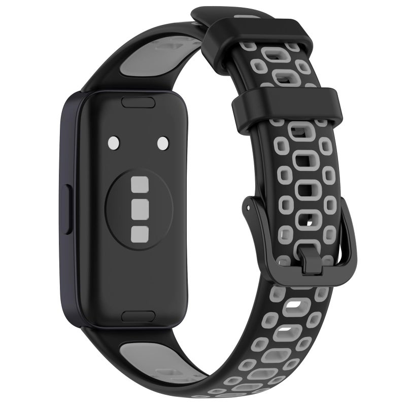 Disscool Replacement Silicone Strap Compatible with Huawei Band 10/9/8 (NFC) – Adjustable Quick Release Wristbands (Black+Grey) - Image 2