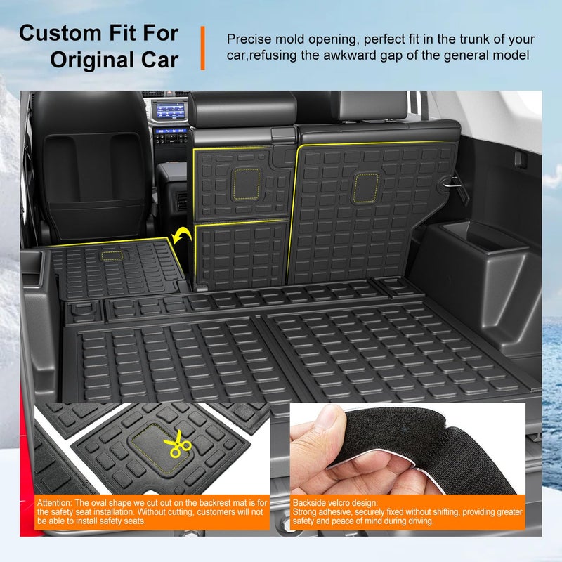 powoq Cargo Mat Compatible with 2010-2024 Toyota 4Runner Trunk Mat Replacement for 2010-2024 Toyota 4Runner Accessories 5 Seater-No 3rd seat (Fit W/Sliding Tray, Rear Backrest Mats+Rear Trunk Mat) - Image 2
