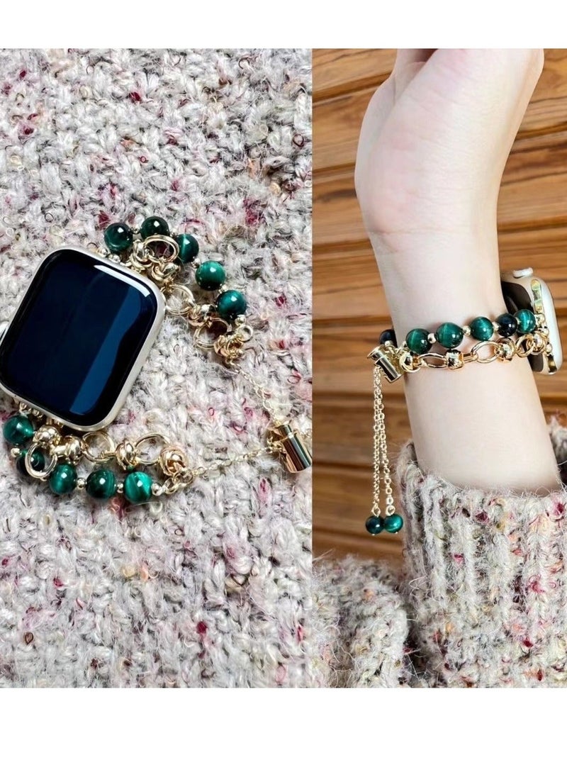 Jade Green Crystal Beaded Watch Band AppleWatch Cat's Eye Bracelet Suitable Apple Watch Band 7/8/9E 40mm - Image 1