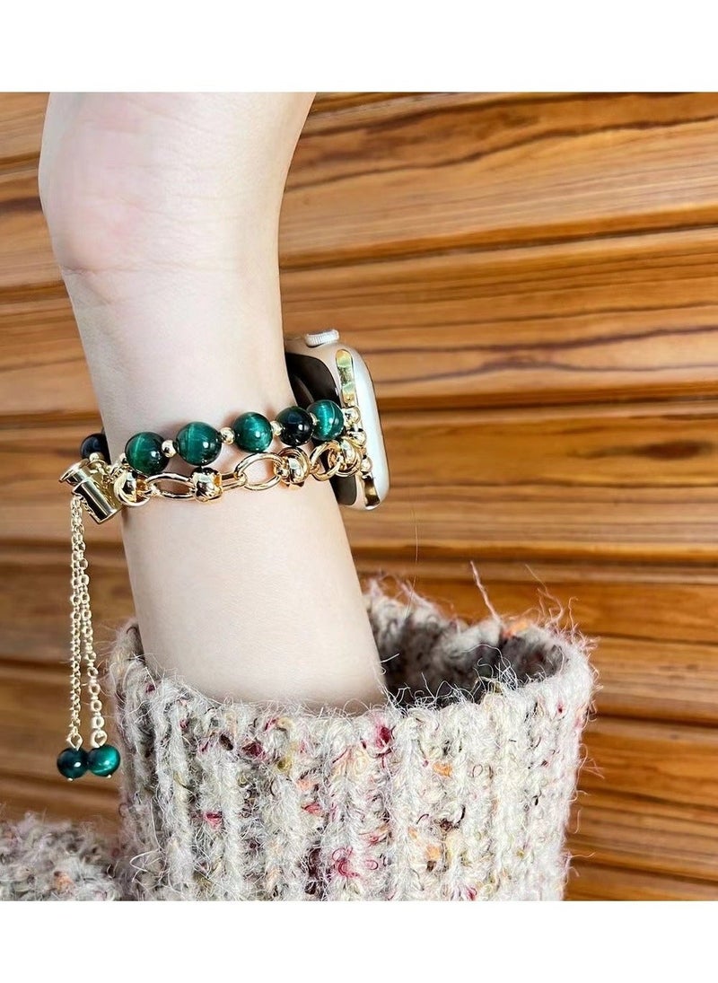 Jade Green Crystal Beaded Watch Band AppleWatch Cat's Eye Bracelet Suitable Apple Watch Band 7/8/9E 40mm - Image 2