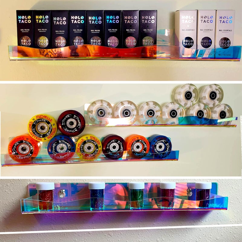 YMVV 15" Nail Polish Rack Wall Mounted Shelf,6 Pack Clear Rainbow Iridescent Acrylic Organizer Nail Supplies for Nail Techs,Great Display for Salons Retailers - Image 4