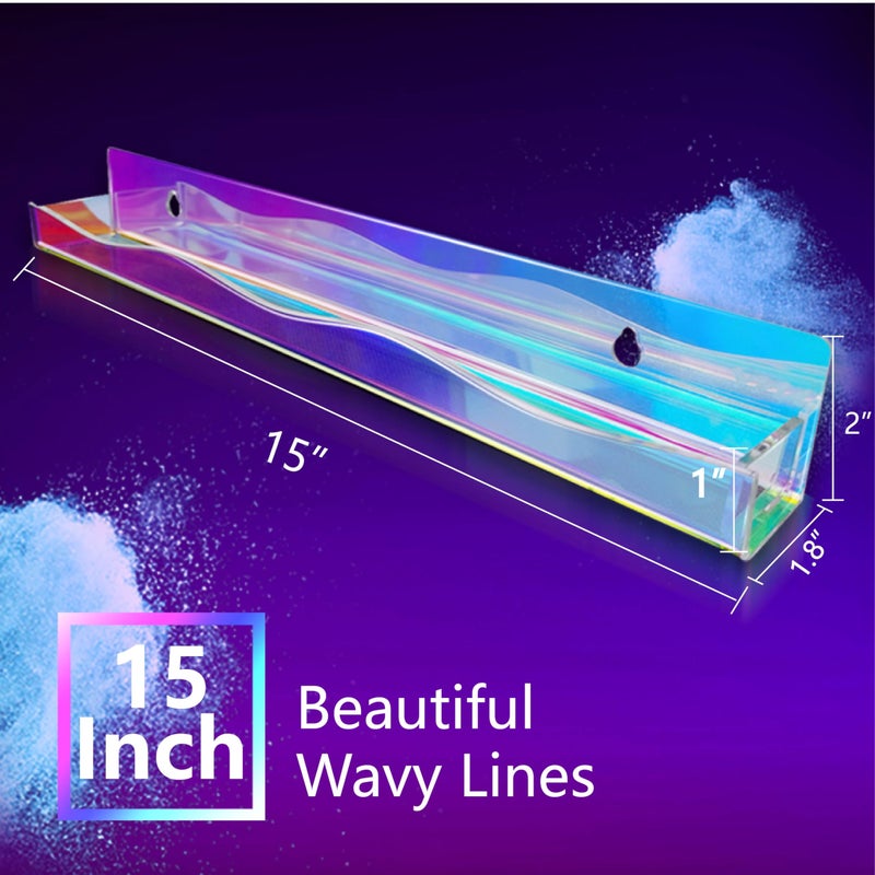 YMVV 15" Nail Polish Rack Wall Mounted Shelf,6 Pack Clear Rainbow Iridescent Acrylic Organizer Nail Supplies for Nail Techs,Great Display for Salons Retailers - Image 2