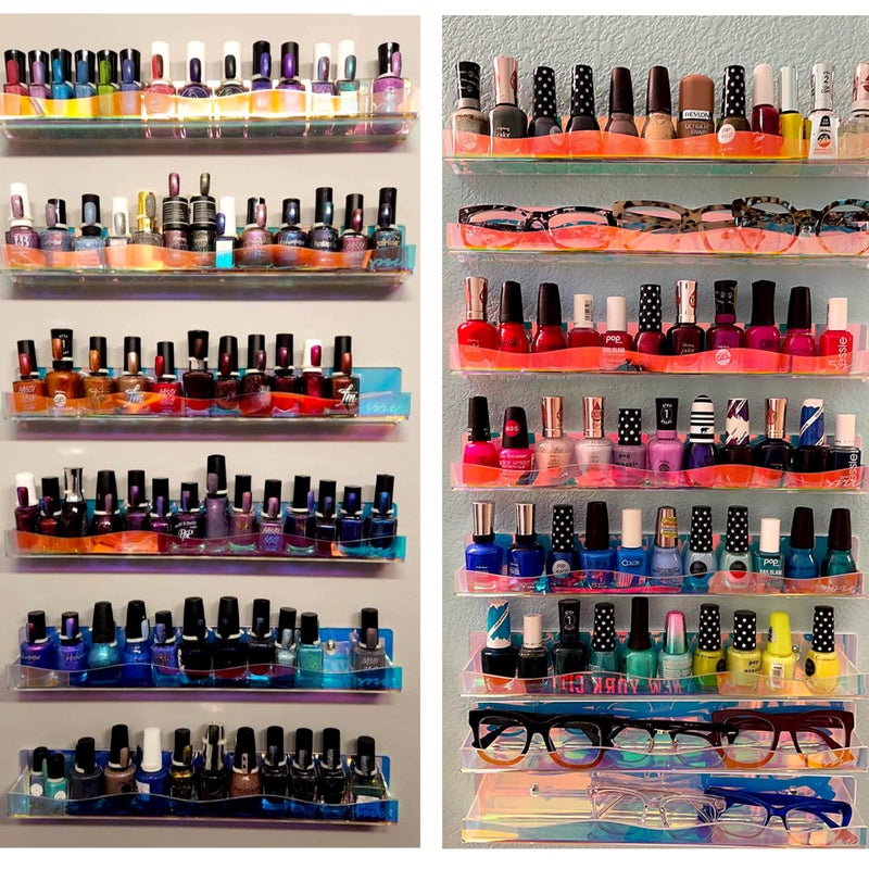 YMVV 15" Nail Polish Rack Wall Mounted Shelf,6 Pack Clear Rainbow Iridescent Acrylic Organizer Nail Supplies for Nail Techs,Great Display for Salons Retailers - Image 5