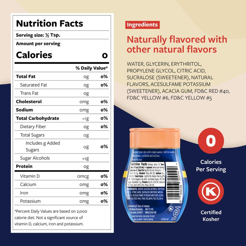 Torani Sugar Free Peach Liquid Drink Enhancer, Water Flavoring 2-Pack, 1.62 Oz Ea - Image 3