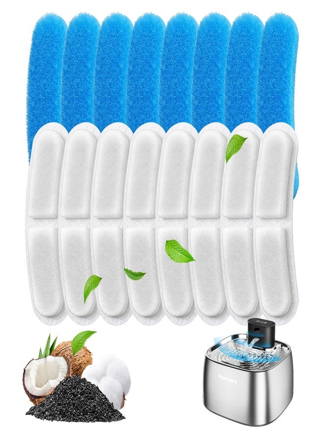 Pawtners 8 Pack Replacement Filters for STR-PT-108A Pumpless Cat Water Fountain, Multi-Layer Filtration for Cat/Dog Fountain, Complete Kit with 8 Filters & 8 Sponges - Image 1