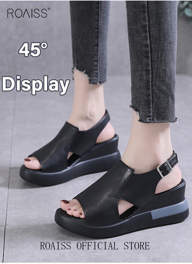 Thick Bottom Wedge Sandals Women's New Summer High-Heeled Fish Mouth Women's Shoes Soft Leather Buckle Open Toe Raised Platform Shoes - pzsku/ZB32809C6C43325CF3C66Z/45/_/1696731153/e2304706-3f49-416a-bace-eebfdb87a999