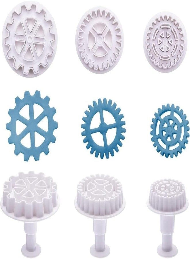 aoukoslt 3Pcs Gear Cookie Cutters, Steampunk Cogs Plunger Mold, 3D Gear Cookie Stamp Mold, Clock Wheel Biscuits Fondant Molds for Cake Cookie food Decoration Cookie Cutters Baking Tools - Image 1