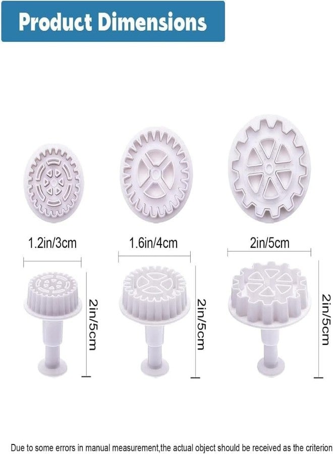 aoukoslt 3Pcs Gear Cookie Cutters, Steampunk Cogs Plunger Mold, 3D Gear Cookie Stamp Mold, Clock Wheel Biscuits Fondant Molds for Cake Cookie food Decoration Cookie Cutters Baking Tools - Image 2