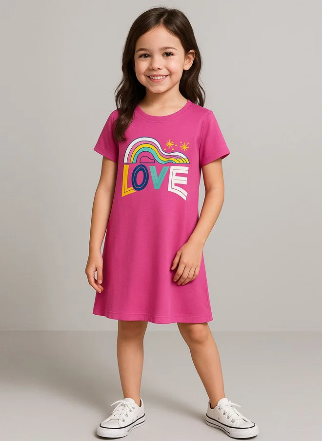بونكيدز BONKIDS Girl Printed A-Line Dress with Rainbow Design