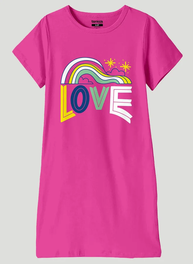 بونكيدز BONKIDS Girl Printed A-Line Dress with Rainbow Design