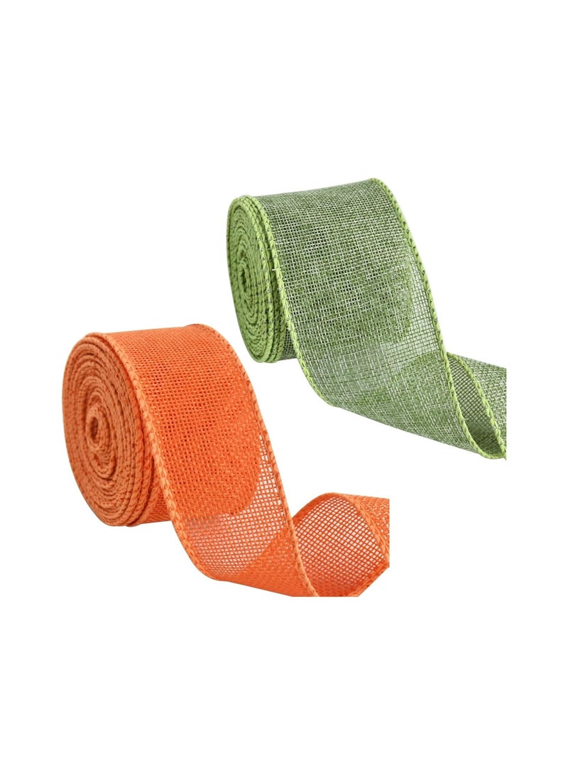SYOSI 2 Rolls Burlap Fabric Craft Ribbon, Burlap Roll Ribbon, Natural Jute Fabric Crafts Ribbon for Wedding Gifts Burlap Fabric DIY Packing Vintage Wedding Party Decoration, Colorful Satin Ribbon (5m*6cm) - Image 1