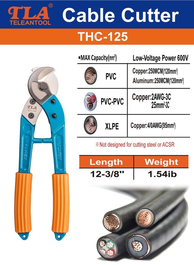 TLA Teleantool (TLA) THC-125 12-Inch Heavy Duty Cable Cutter - Aluminum Handle, Cuts 250MCM Copper & Aluminum Wire - Image 2