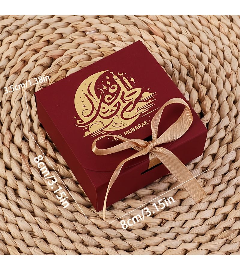 10 Green Eid Mubarak Ramadan Blessings Gift Boxes Paper Candy Chocolate Gift Boxes With Ribbon Suitable For Eid Party Supplies And Decorations - Image 3