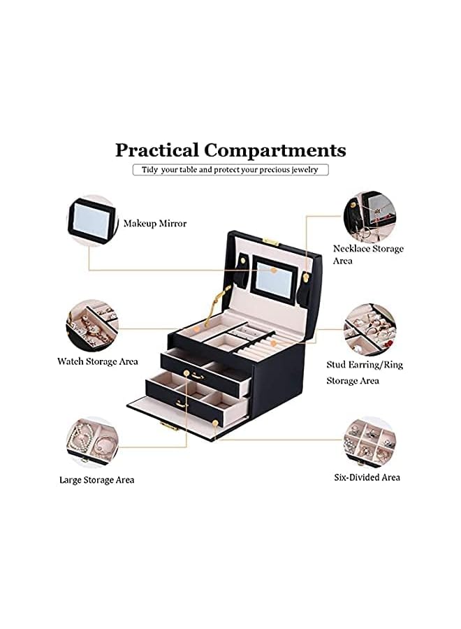 IAF Portable Small Jewelry Box Leather Jewelry Organizer Travel Storage Case for Rings Earrings with Mirror - Image 2