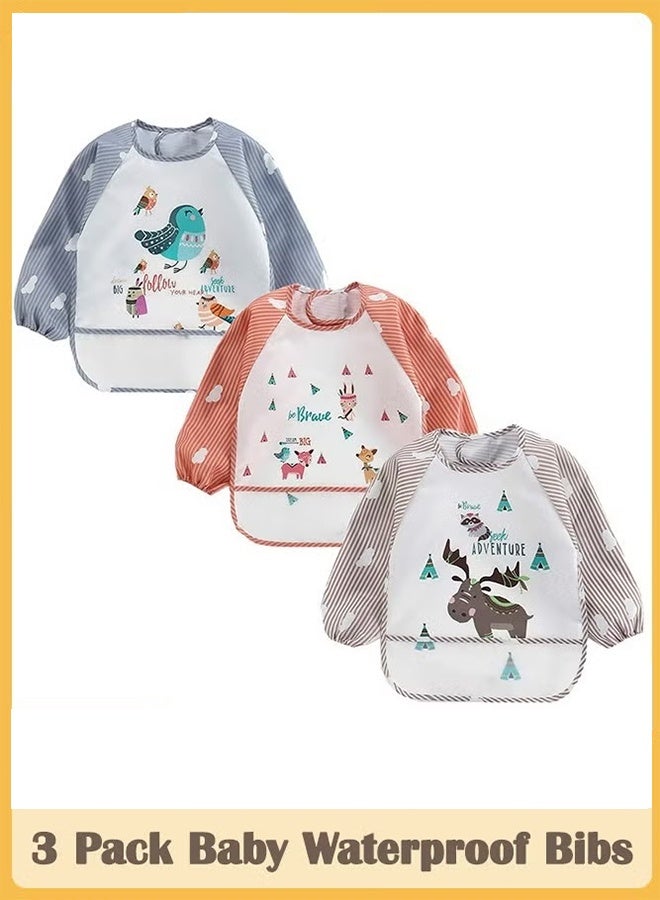 3 Pack Infant Toddler Baby Waterproof Sleeved Bib Art Smock Apron 1 - 4 Years - Image 1