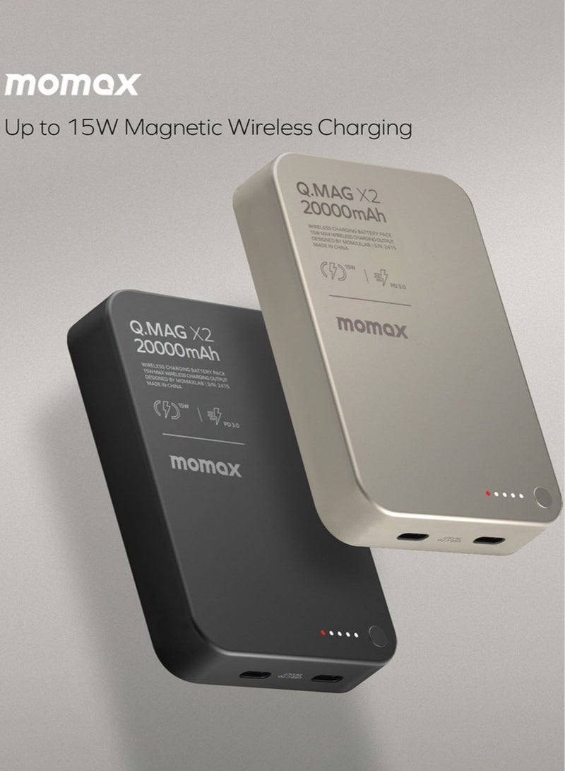 Momax مومكس كيو.ماج X2 20000 مللي أمبير ساعة بطارية لاسلكية مغناطيسية [الجيل الثاني] مخرج USB-C يصل إلى 35 واط PD - أسود - Image 4