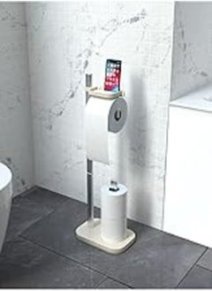 Primanova Primanova Toilet Roll Holder with 2 Spare Rolls Stackable, Made of Plastic and Aluminum, Free Standing with Shelf for Mobile,73 x 25 x 16 cm, Beige 