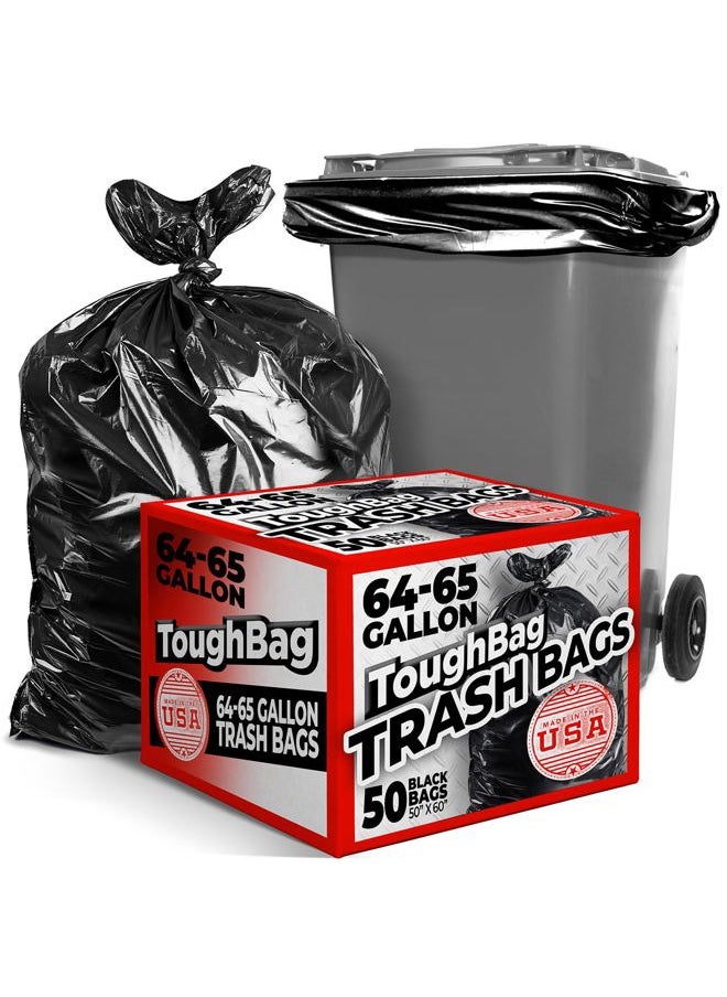 ToughBag 64-65 Gallon Trash Bags, 50 x 60” Large Black Garbage Bags (50 COUNT) – 60 Gallon, Outdoor Industrial Garbage Can Liner for Custodians, Landscapers, Contractors - Made In USA  - Image 1
