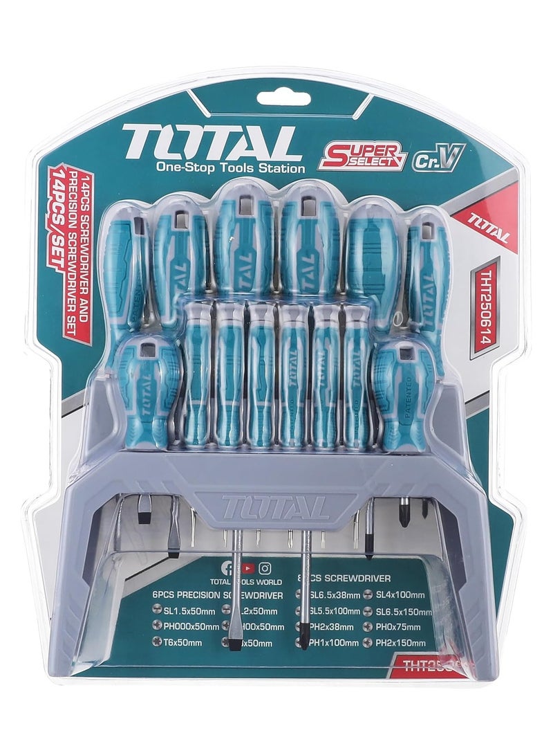 TOTAL 14 Pcs Screwdriver and Precision Screwdriver Set THT250614 - Image 2