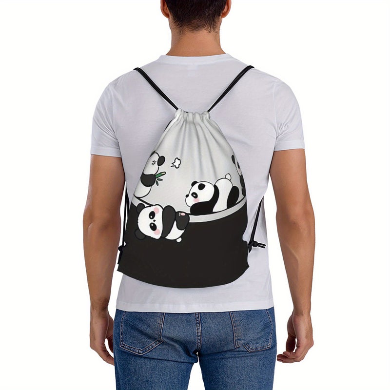 Multicolored Panda Pattern Drawstring Bag One Size - Image 5