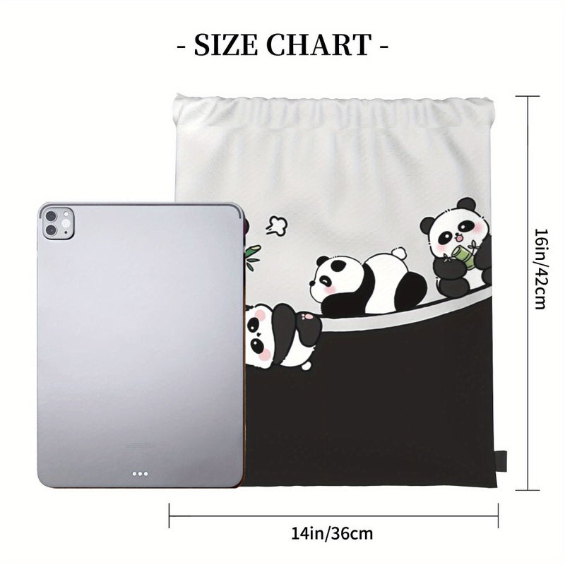Multicolored Panda Pattern Drawstring Bag One Size - Image 4