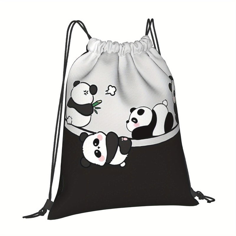 Multicolored Panda Pattern Drawstring Bag One Size - Image 3